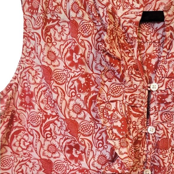 Derek Lam Collective Women's Red And White Floral Ruffle Front Blouse Size 42 - Picture 7 of 7